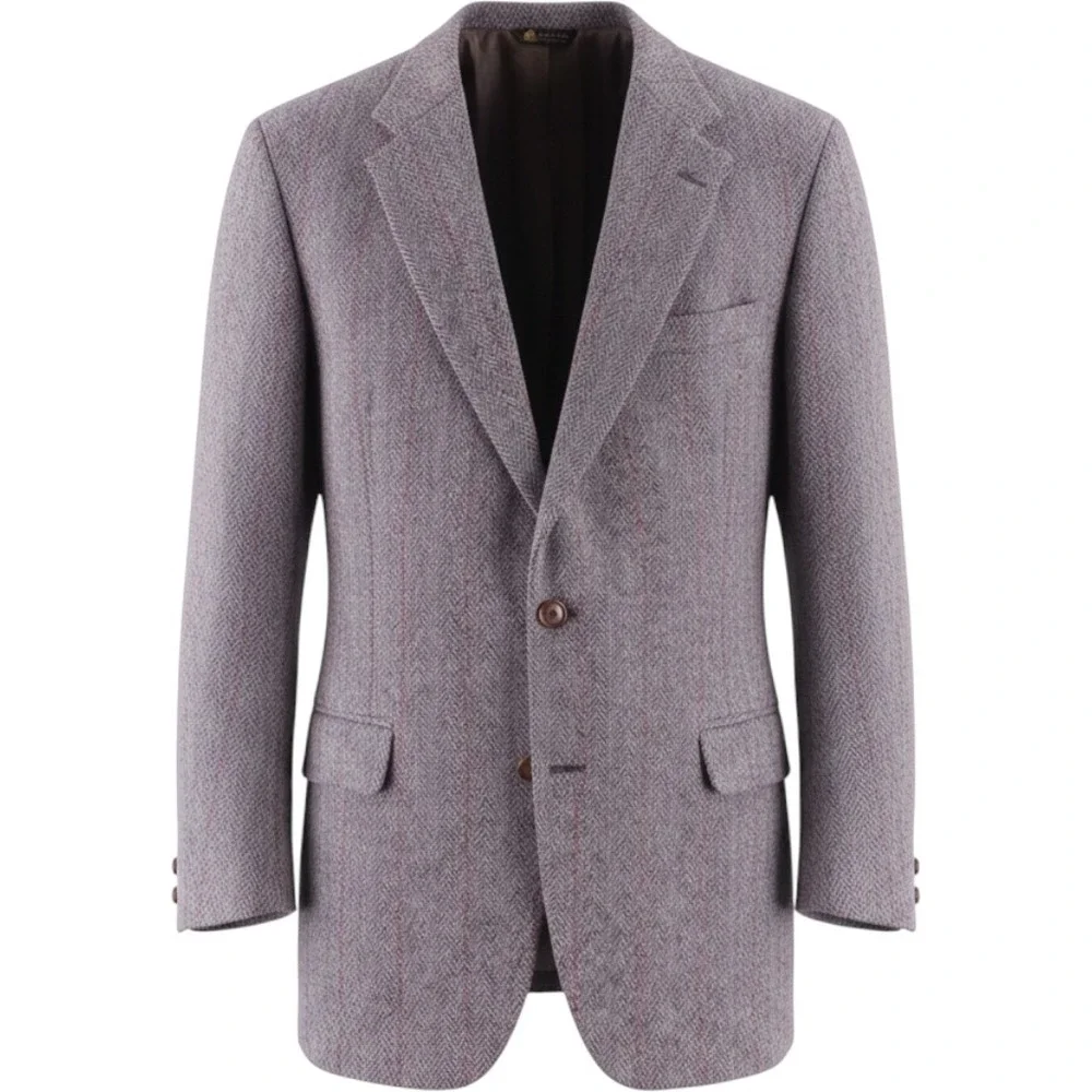 Harris Tweed Mens Grey Herringbone Red Pinstripe Wool Blazer Sport Coat 46R